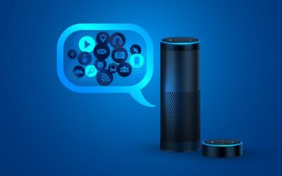 Amazon Echo device displaying the new Alexa Plus conversational AI interface with smart home controls.