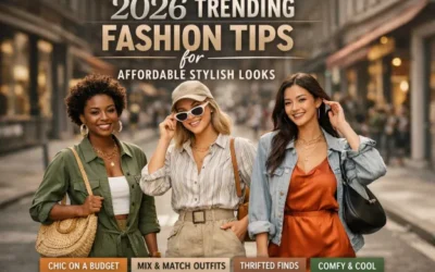 A collage of trendy 2026 fashion looks featuring monochrome cream outfits, sustainable accessories, and vibrant chartreuse accents for an affordable stylish aesthetic.