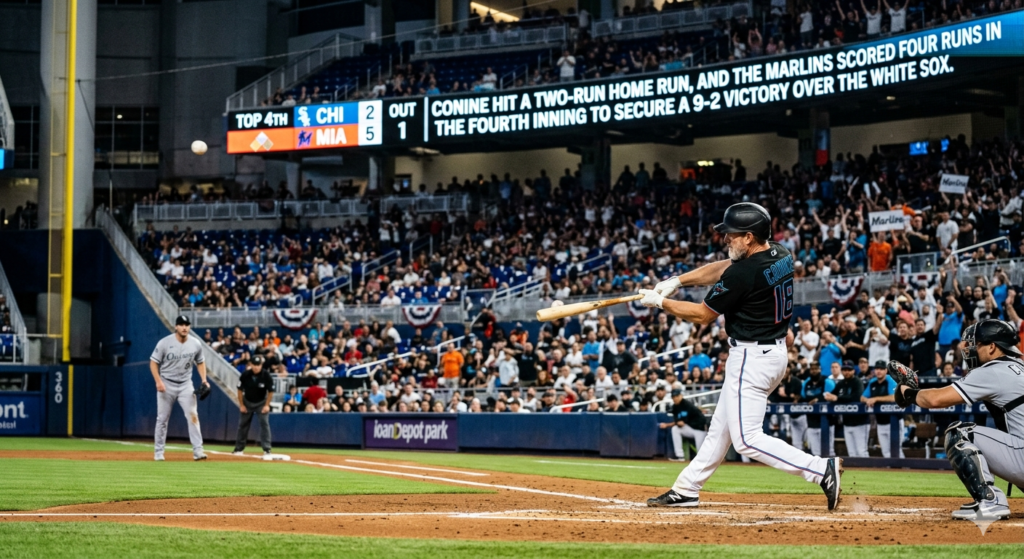 Griffin Conine hitting a 2-run home run for the Miami Marlins against the Chicago White Sox at loanDepot park.