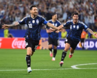 Argentina vs Jordan:Argentina players celebrate after defeating Jordan 3-1 to complete a perfect FIFA World Cup group stage campaign.