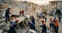 Rescue workers search through collapsed buildings after the Venezuela earthquake 2026.